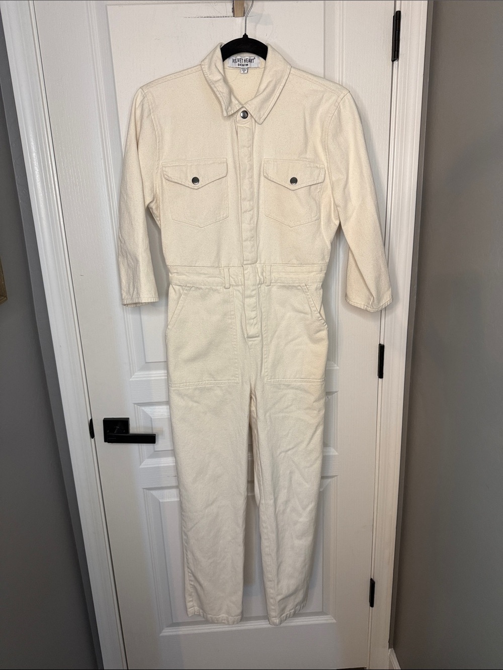 Velvet Heart Cream Utility Denim Jumpsuit